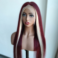 ISEE 99J Rotwein & Blonde Skunk-Streifen Perücke Burgunder-Pianofarbe Echthaar-Perücken Mit 613 Strähnen HD Lace Front Highlight Perücken