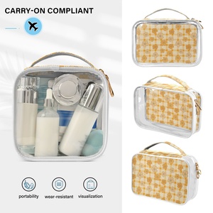 Ensemble de maquillage en PVC avec fermeture éclair, motif personnalisé, pochette de voyage transparente avec logo, fleur de Puakenikeni jaune d'Hawaï, 2 pièces - Product Image 5