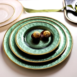 Plat de fête de mariage rond <span class=keywords><strong>vert</strong></span> moderne plat de haute qualité en gros Design rétro fabriqué à la machine écologique sous plaque de verre - Product Image 5