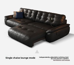 โซฟาเบดห้องนั่งเล่นสุดหรูสไตล์อิตาลี หนังวัวแท้ชั้นบนสุด โซฟาหนังแท้เอนกประสงค์ปรับไฟฟ้า - Product Image 6