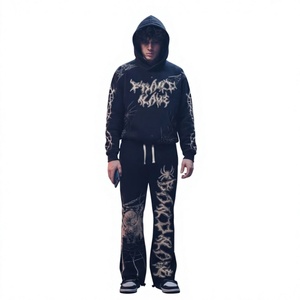 Conjunto Deportivo Gótico de Invierno para Hombre, Sudadera con Capucha, Pantalones Largos Holgados con Cordón Ajustable, 100% Algodón - Product Image 4