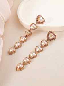 Green or Champagne <b>Glass</b> Heart Shaped Pendants Statement Gold Color Long Drop Earrings for Women <b>Girls</b> Fashion Jewelry - Product Image 2