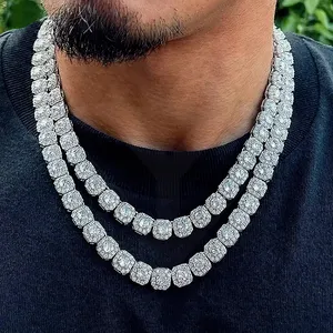 Мужская бижутерия в стиле хип-хоп, 10 мм кубический циркон, бриллиантовое теннисное ожерелье, браслет, квадратная теннисная цепь со льдом