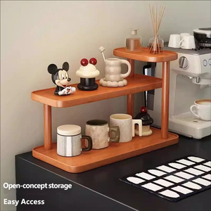 Estantes de Exhibición Modernos de Madera de Nogal Negro de Tres Niveles para Almacenamiento de Bebidas en la Cocina y Portavasos - Product Image 1