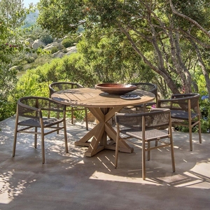 Katı tik ahşap kapı kombinasyon masa sandalyeler açık rustik tarzı sanat hasır balkon açık-hava Sunroom parkı için dayanıklı açık-hava - Product Image 1