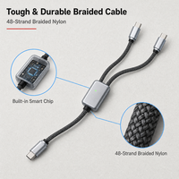 Câble multi-prises 1 à 2 PD 140W en nylon tressé 48 brins compatible avec ordinateur portable, moniteur, VR, Apple Watch sans fil