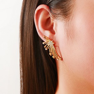 Orecchini a Perno di Lusso 'Cometa d'Oro' per Donna, <span class=keywords><strong>Gioielli</strong></span> con Zirconi, Design ad Ala, Placcati in Oro 18K, <span class=keywords><strong>Gioielli</strong></span> in Acciaio Inossidabile per Donne - Product Image 2