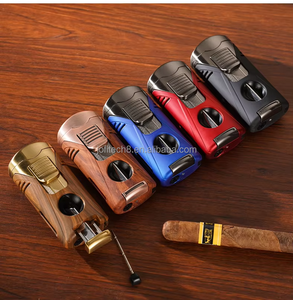 Encendedores de cigarros a prueba de viento con logotipo personalizado 4 Jets y cortadores en V, accesorios para cigarros al por mayor, encendedor de triple llama, soporte para cigarros - Product Image 3
