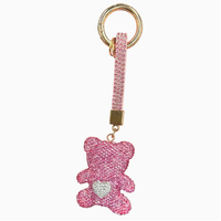 Porte-clés mousqueton professionnel personnalisé en alliage de zinc, motif ours, design vintage UV, mignon et tendance, avec strass et cristaux, pour voiture et sac