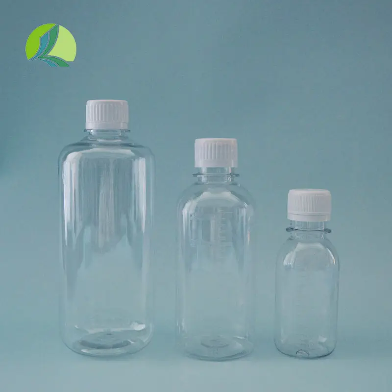 100mL 250ml 500ml şurup şişesi plastik açık ağız öksürük şurubu ilaç şişesi ölçekli mevcut ölçüm fincan ile