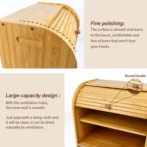 Boîte à pain, boîtes à pain <span class=keywords><strong>en</strong></span> <span class=keywords><strong>bambou</strong></span> à 2 étages pour le stockage des aliments dans la cuisine, boîte à pain de grande capacité avec couvercle à roulettes et couche amovible - Product Image 4