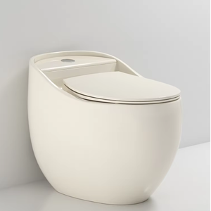 Toilette monobloc en céramique de style moderne crème, forme œuf, double chasse d'eau, siphon en S, <span class=keywords><strong>pour</strong></span> petite salle de bain domestique - Product Image 1