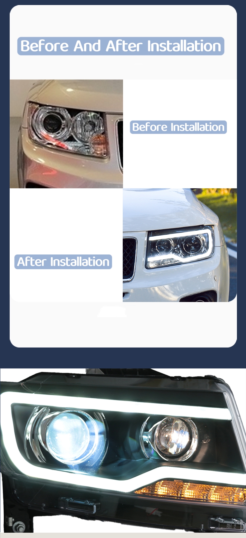 40W 6000K Auto LED Lights For Jeep Compass Plastic ABS Material
