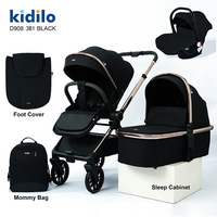 Poussette pliable légère en métal Kidilo 3-en-1 avec siège de sécurité haute position et panier, multifonctionnelle pour 0-6 mois