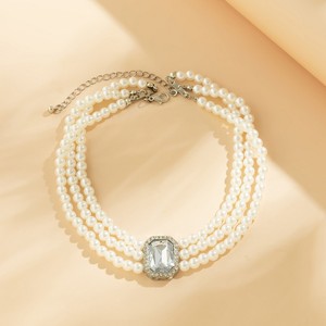 Gargantilla de perlas de piedras preciosas de imitación con cuentas multicapa de cristal grande Vintage para joyería de novias