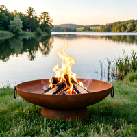 Bac à feu et bol à eau double usage en acier Corten de 2 mm et 3 mm d'épaisseur, finition rouille, pour décoration extérieure de jardin et patio
