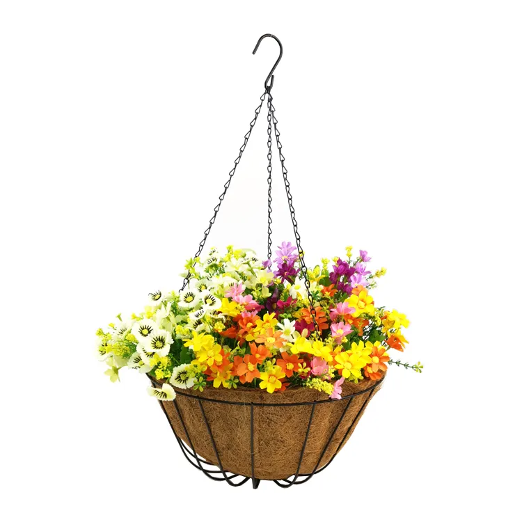 Panier de fleurs suspendus, benne en métal, à revêtement de coco, pour plantes et fleurs d'extérieur, 96/12/14/16 pouces