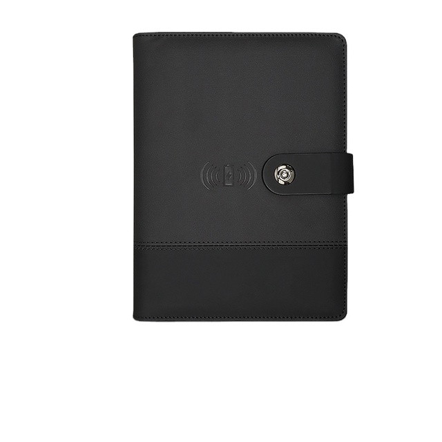 Multifunctional A5 Leather Hardcover Loose-Leaf Power Bank Notebook 8000mAh Battery Wireless Charging USB Diary Features CMYK