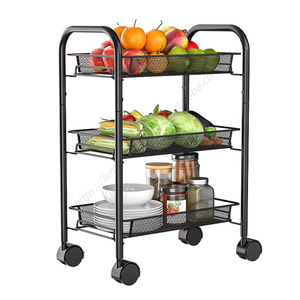 Étagère de cuisine métallique multifonctionnelle en gros, 3 niveaux, sur pied, chariot de rangement mobile avec roulettes - Product Image 1