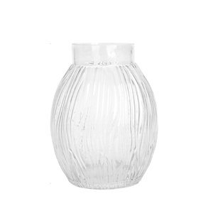 Hand Blown <b>Clear</b> Textured Glass Vase Oval Ribbed Vase for Home Wedding Floral Arrangement <b>Table</b> Centerpiece Modern Decor - Product Image 1