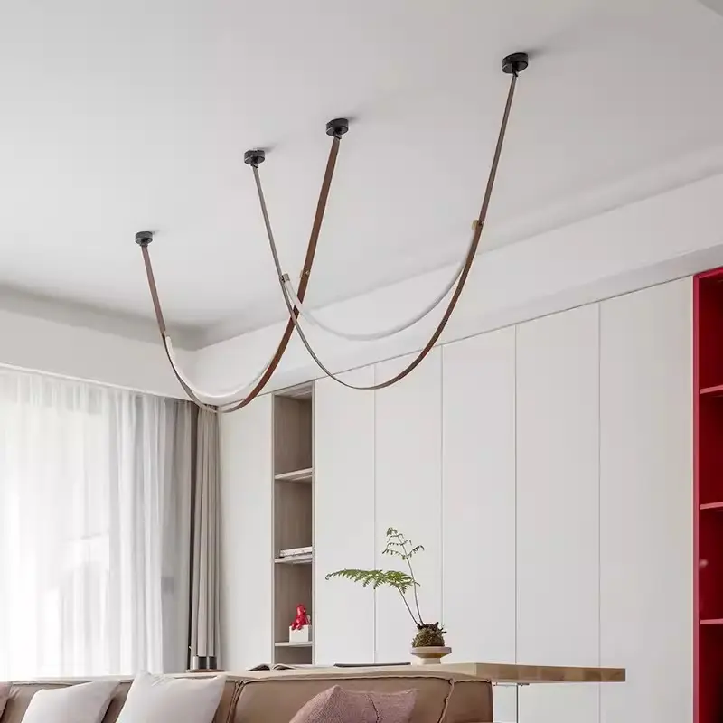 Wholesale Luxury Designer Leather LED Chandelier Lamp For Living Room Hall Hotel Villa Belt Modern Decoration Chandelier Light