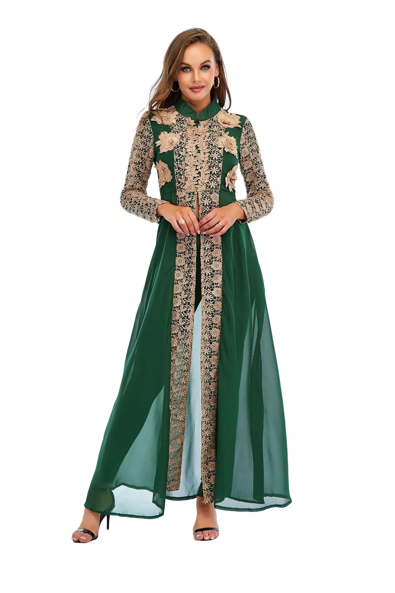 Nueva llegada 3D decoración Collage floral mujeres musulmanas abaya pakistaní Indonesia India vestido largo árabe