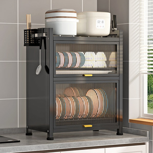 Égouttoir à vaisselle <span class=keywords><strong>de</strong></span> <span class=keywords><strong>cuisine</strong></span> moderne à double couche en métal, type sur pied, anti-poussière et étanche, <span class=keywords><strong>pour</strong></span> bols, assiettes et baguettes, fabriqué à Bazhou - Product Image 1
