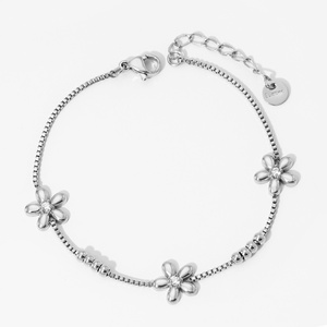 Nueva Pulsera de Moda con Cuentas Redondas de Flores Chapadas en Oro de 18K, Pulsera de Flores de Circonio y Acero Inoxidable para Niñas, Regalos - Product Image 5