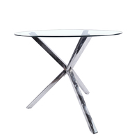 Table à manger moderne avec plateau en verre imperméable et pieds en fer pour restaurant, hôtel, usage domestique