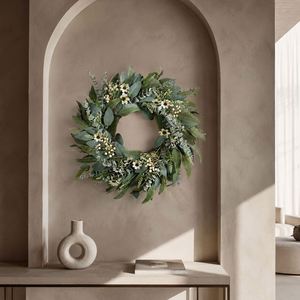 Artificial Eucalyptus White Daisy Flowers Berries Handmade Traditional Mount Indoor Wreath for Farmhouse <b>Front</b> <b>Door</b> - Product Image 3