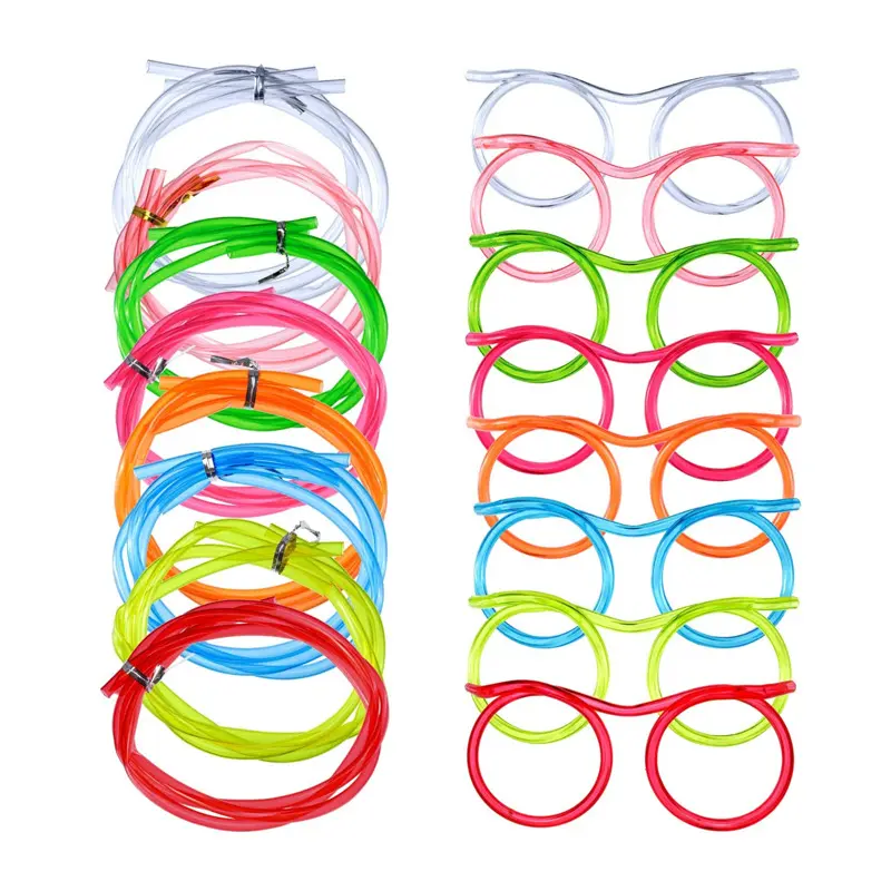 Silly Straw Glasses, Reusable Fun Loop Drinking Straw Eye Glasses, Novelty Eyeglasses Straw for Party Annual Meeting Parties