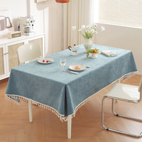 Nappe de table rectangulaire gris clair style ferme, texture tissée, franges nouées, pour cuisine, salle à manger, fête, mariage