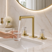 Robinet de lavabo de salle de bain de luxe moderne à poser sur le comptoir, 3 trous, avec deux poignées en cristal et cartouche céramique, ensemble complet