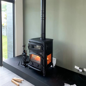 Poêle à <span class=keywords><strong>bois</strong></span> moderne autoportant en fonte écologique avec <span class=keywords><strong>four</strong></span> <span class=keywords><strong>et</strong></span> <span class=keywords><strong>plaque</strong></span> de cuisson intégrés, noir mat, pour cuisine <span class=keywords><strong>et</strong></span> salon - Product Image 5