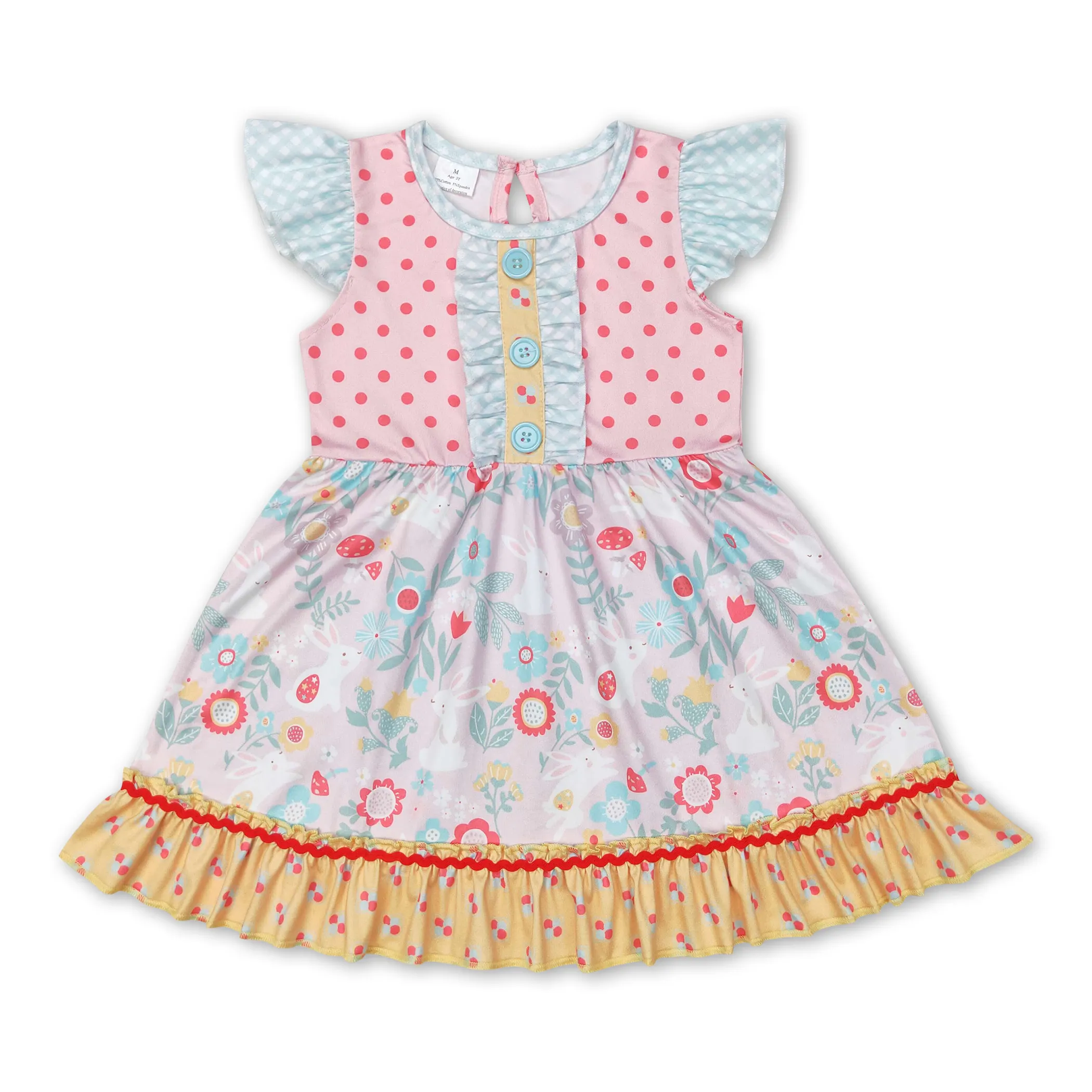 GSD0491 Robes de Pâques à manches flottantes avec lapin floral vêtements pour enfants et filles