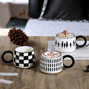 Cartoon Style Porcelain <b>Ceramic</b> <b>Mugs</b> Black White Dishwasher Microwave Safe Reusable Customizable Business Gifts Hot Food Safe - Product Image 1