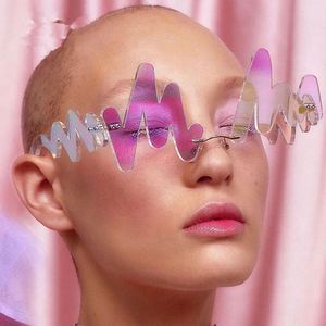 2020 Luxury Fashion Unique Doodle Glasses Red Wave <b>Sunglasses</b> <b>Rimless</b> Punk <b>Sunglasses</b> for Men Women - Product Image 3