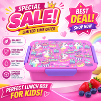 Boîte à lunch pour enfants à motif licorne rose, anti-fuite, sûre, non toxique, grande capacité, conteneur de préparation des repas pour enfants