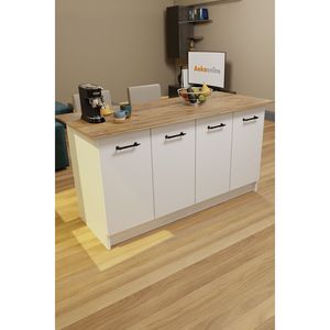 Vera - Isla <span class=keywords><strong>de</strong></span> Cocina Multiusos Moderna <span class=keywords><strong>de</strong></span> 160 cm, Mesa <span class=keywords><strong>de</strong></span> Bar, Roble Blanco, 4 Estantes, Carrito, Origen <span class=keywords><strong>Turquía</strong></span>, Hecho en <span class=keywords><strong>Turquía</strong></span> - Product Image 5