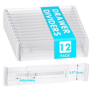 Diviseurs de tiroirs transparents réglables, séparateurs de tiroirs extensibles en plastique pour l'organisation de la <span class=keywords><strong>cuisine</strong></span>, de la chambre et du placard, hauteur de 3,2 pouces - Product Image 1