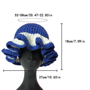Halloween hiver plissé femmes tricoté à la main bord ondulé Beanie Skull Cap <span class=keywords><strong>Crochet</strong></span> Ruffle Bucket Hat - Product Image 6