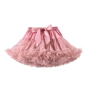 Vestido de baile tutu infantil para meninas, saia de malha personalizada com estampa de tule e gravata borboleta, vestido de baile de festa multicamadas