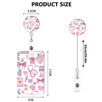 Tempat Kartu ID Medis Pink Stylish dan Lucu dengan Pembaca Kartu dan Tali Retractable Set Tiga Buah