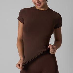<span class=keywords><strong>Camiseta</strong></span> Deportiva de Manga Corta para Mujer, <span class=keywords><strong>Cuello</strong></span> Redondo, Alta Elasticidad, Sin Costuras, para Yoga y Running - Product Image 2