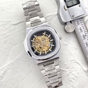 Montre automatique mécanique de luxe pour homme, cadran squelette, en acier inoxydable doré, aiguilles lumineuses, fonction réserve de marche, vente en gros - Product Image 3
