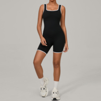 Combinaison de sport sans manches à double couche pour femme, en élasthanne/nylon écologique, séchage rapide, respirante, longueur intégrale, col rond
