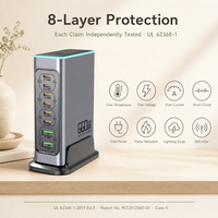 Station de charge de bureau GaN 660W pour jeux, 8 ports, hub de charge USB C 100W PD pour ordinateur portable, manette, certifié UL
