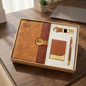 Ensemble cadeau d'affaires en cuir PU 2027 avec agenda gaufré, stylo, porte-cartes et porte-clés - Product Image 4