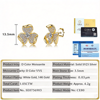 Anting-anting stud moissanite perak S925 berlapis rhodium, desain bunga mewah, warna putih dingin transparan, bersertifikat GRA, hadiah ulang tahun