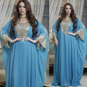 Turquía musulmán Abaya mujeres vestido Conjunto 2 piezas gasa lentejuelas manga murciélago vestido de gran tamaño vestidos Dubai Turquía árabe <span class=keywords><strong>Marruecos</strong></span> caftán - Product Image 1